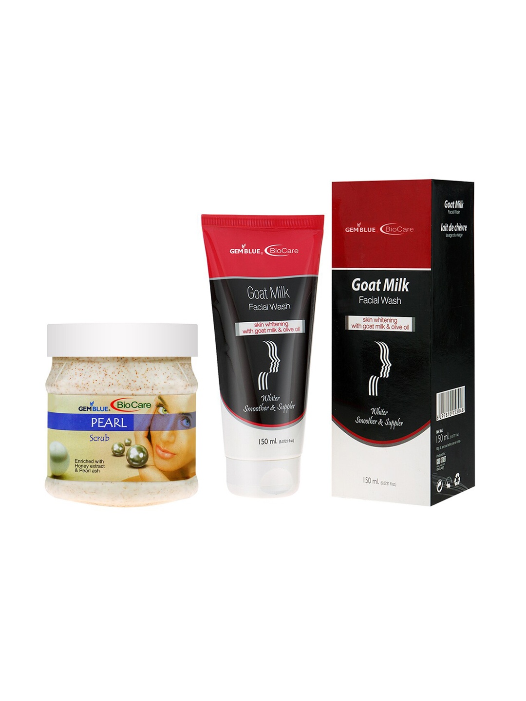 

GEMBLUE BioCare Unisex Peral Scrub, 500ml and Goat Milk Face Wash, 150ml, Multi