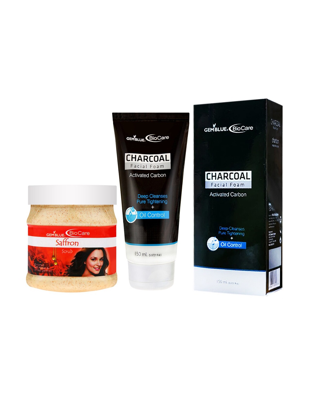 

GEMBLUE BioCare Unisex Saffron Scrub, 500ml and Charcoal Face Wash, 150ml, Multi