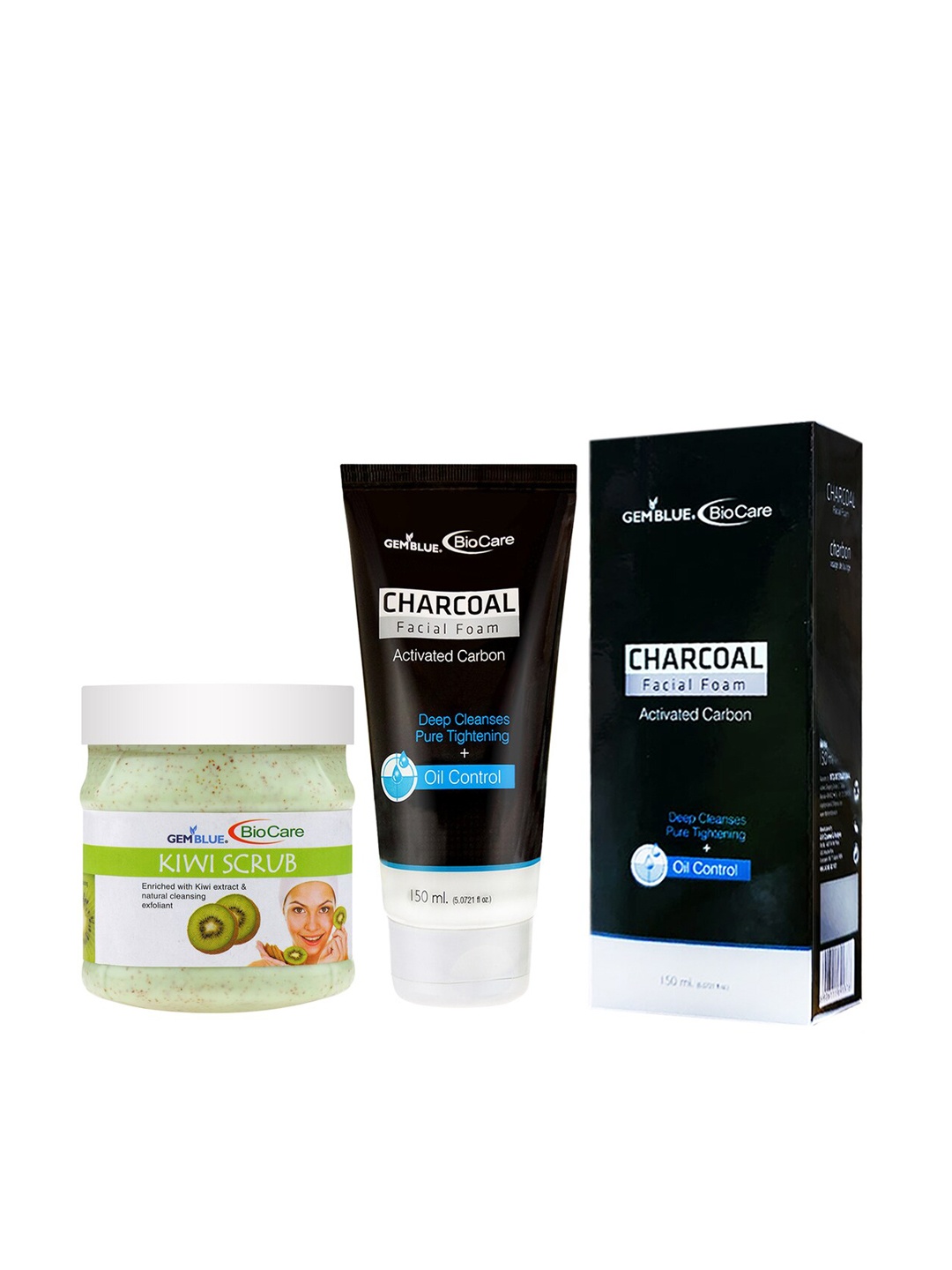 

GEMBLUE BioCare Unisex Kiwi scrub, 500ml and Charcoal Face Wash, 150ml, Multi