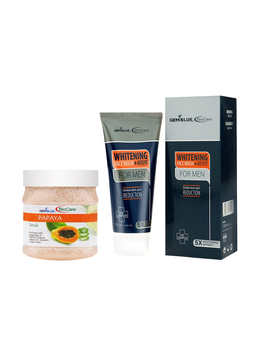 

GEMBLUE BioCare Unisex Papaya Scrub, 500ml and Whitening Face Wash,150ml, Multi