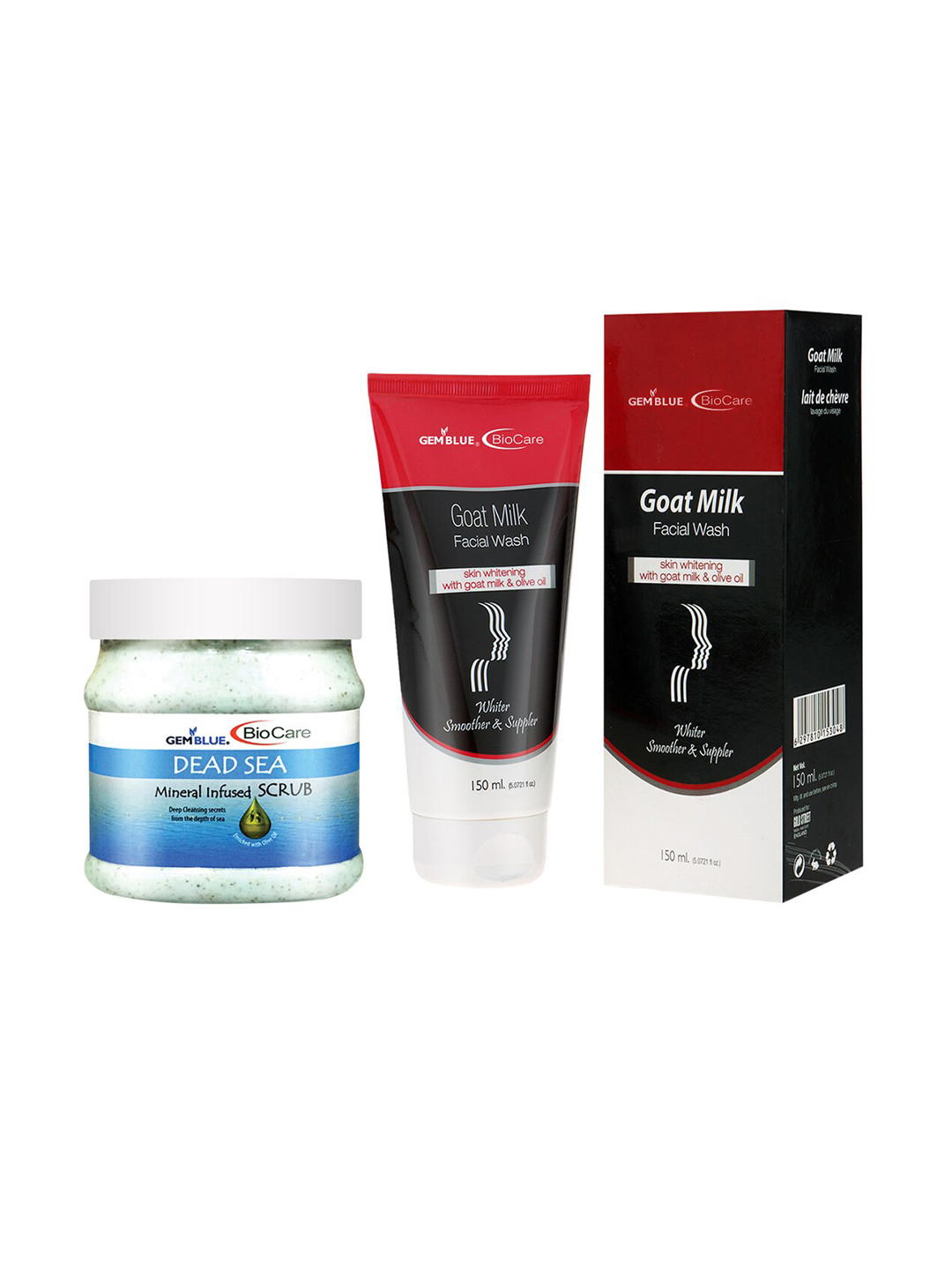 

GEMBLUE BioCare Unisex Dead Sea Scrub, 500ml and Goat Milk Face Wash, 150ml, Multi