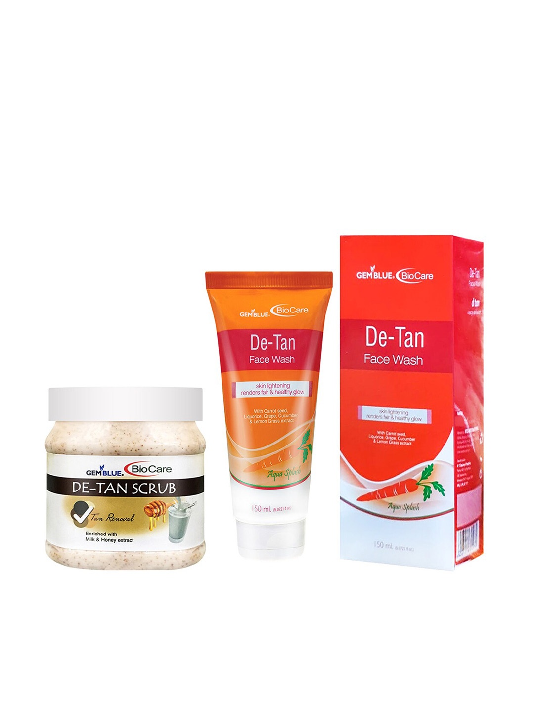 

GEMBLUE BioCare Unisex De-Tan Scrub, 500ml and De-Tan Face Wash, 150ml, Multi
