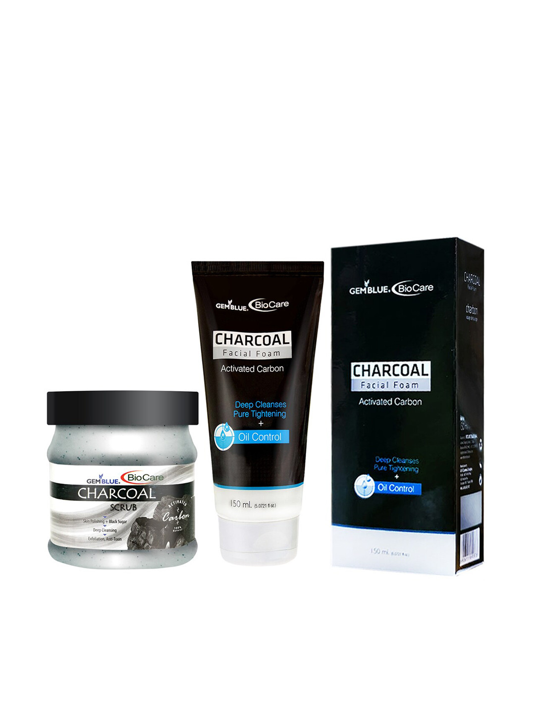 

GEMBLUE BioCare Unisex Charcoal Scrub, 500ml and Charcoal Face Wash, 150ml, Multi