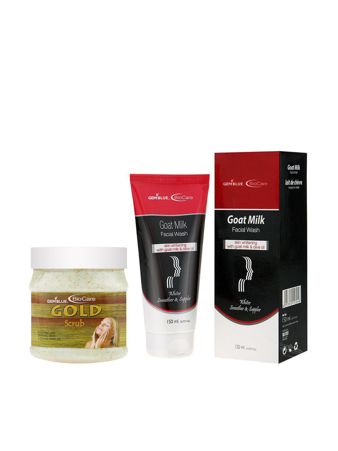 

GEMBLUE BioCare Unisex Gold Scrub, 500ml and Goat Milk Face Wash, 150ml, Multi