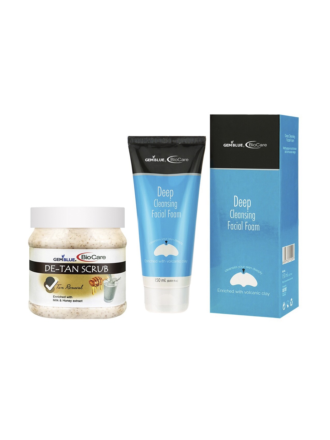 

GEMBLUE BioCare Unisex Deep Cleansing Facial Foam,150ml & De-Tan Scrub,500ml, Multi
