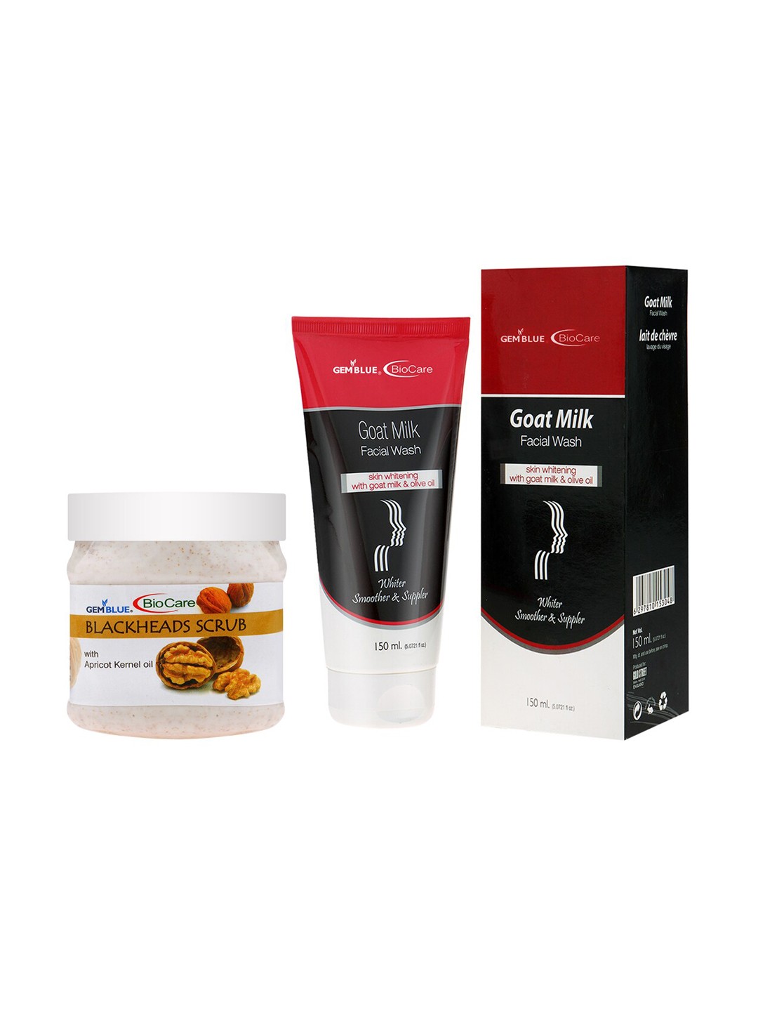 

GEMBLUE BioCare Unisex Blackhead Scrub, 500ml and Goat Milk Face Wash, 150ml, Multi