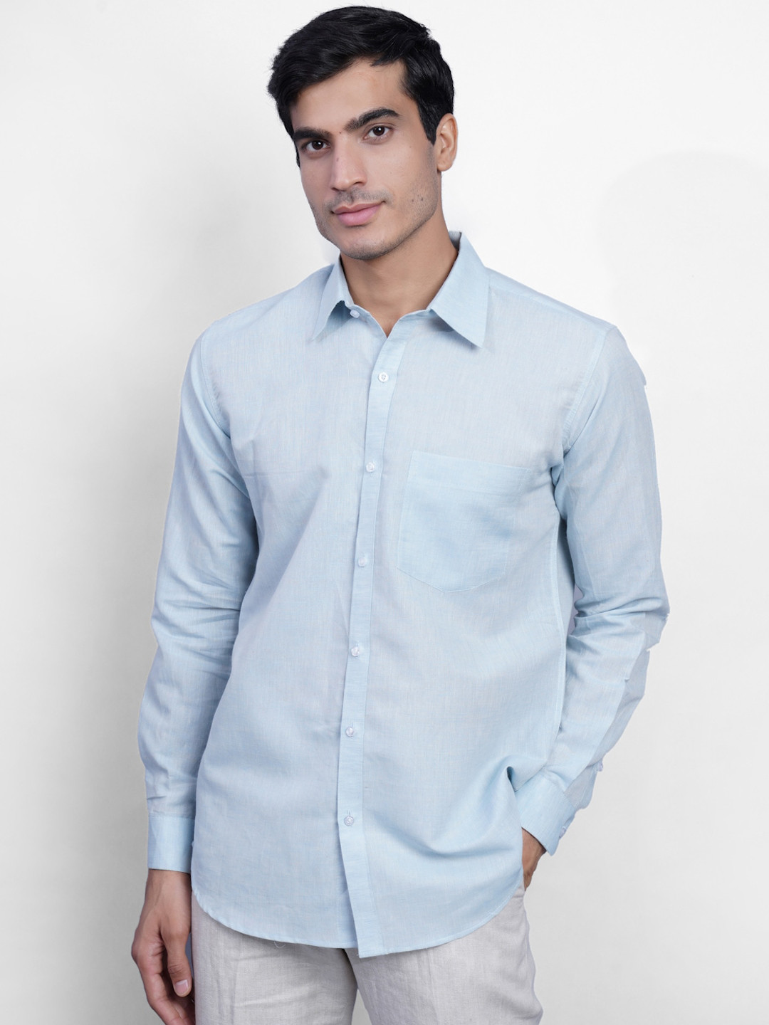 

Wintage Men Blue Casual Linen Shirt