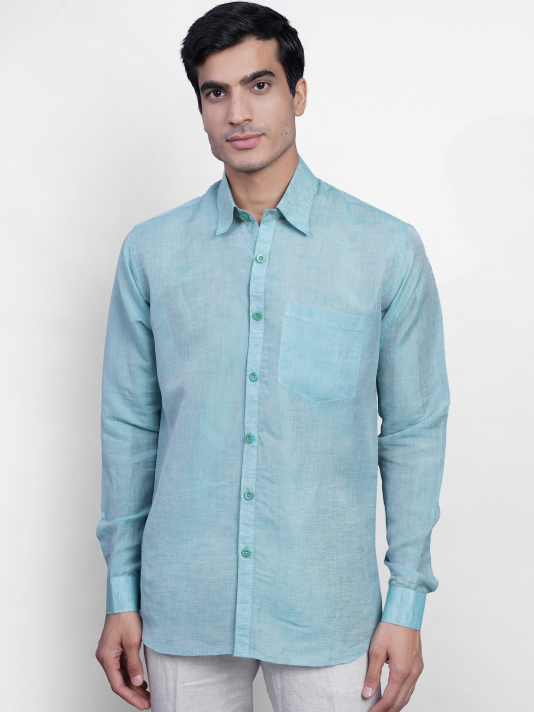 

Wintage Men Blue Casual Linen Shirt