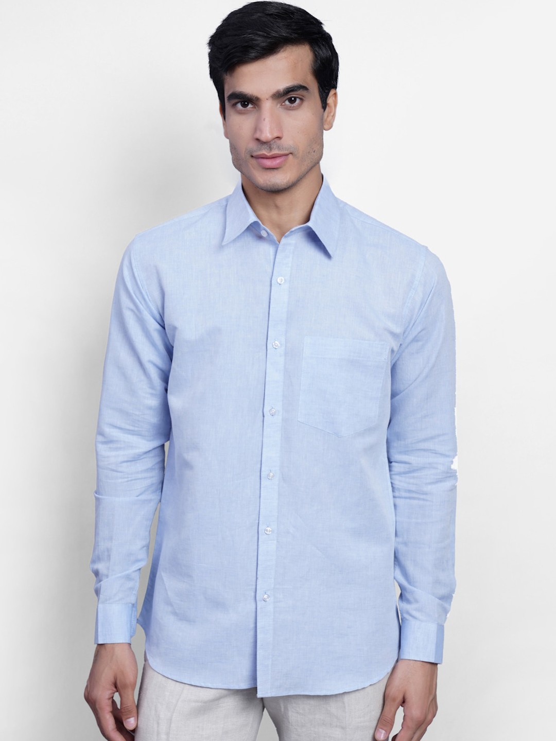 

Wintage Men Blue Casual Linen Shirt