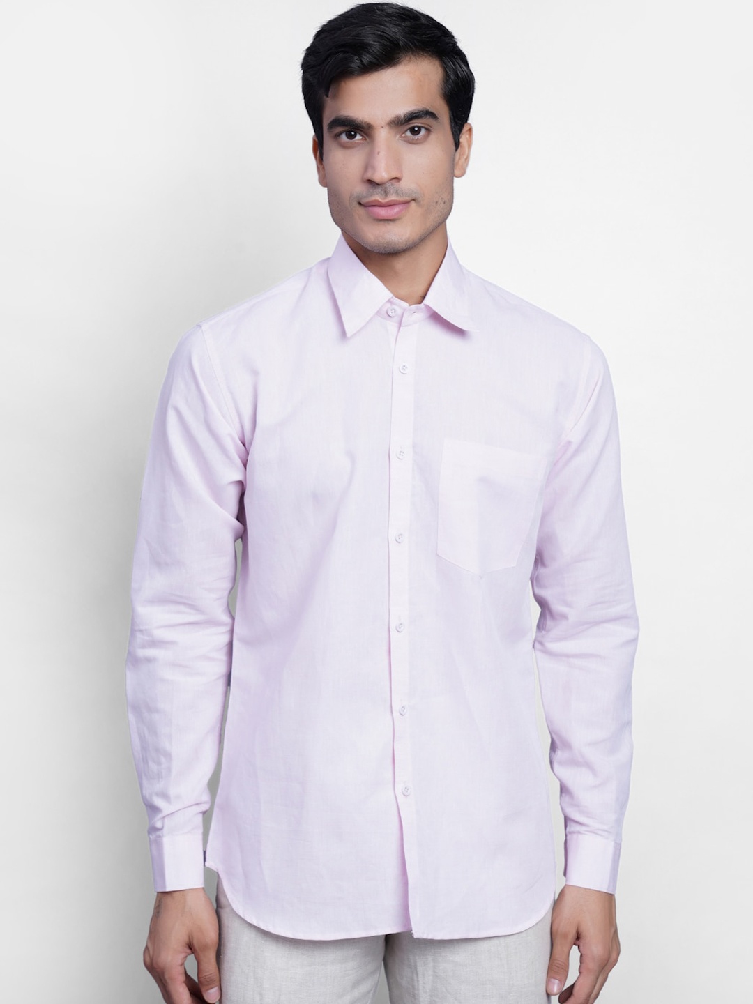 

Wintage Men Pink Casual Linen Shirt