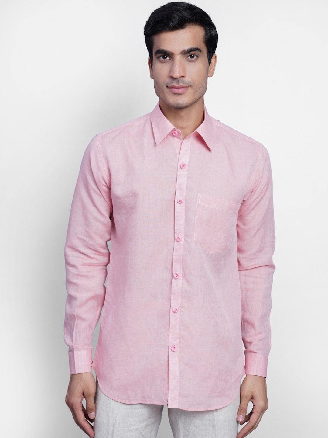 

Wintage Men Pink Casual Linen Shirt