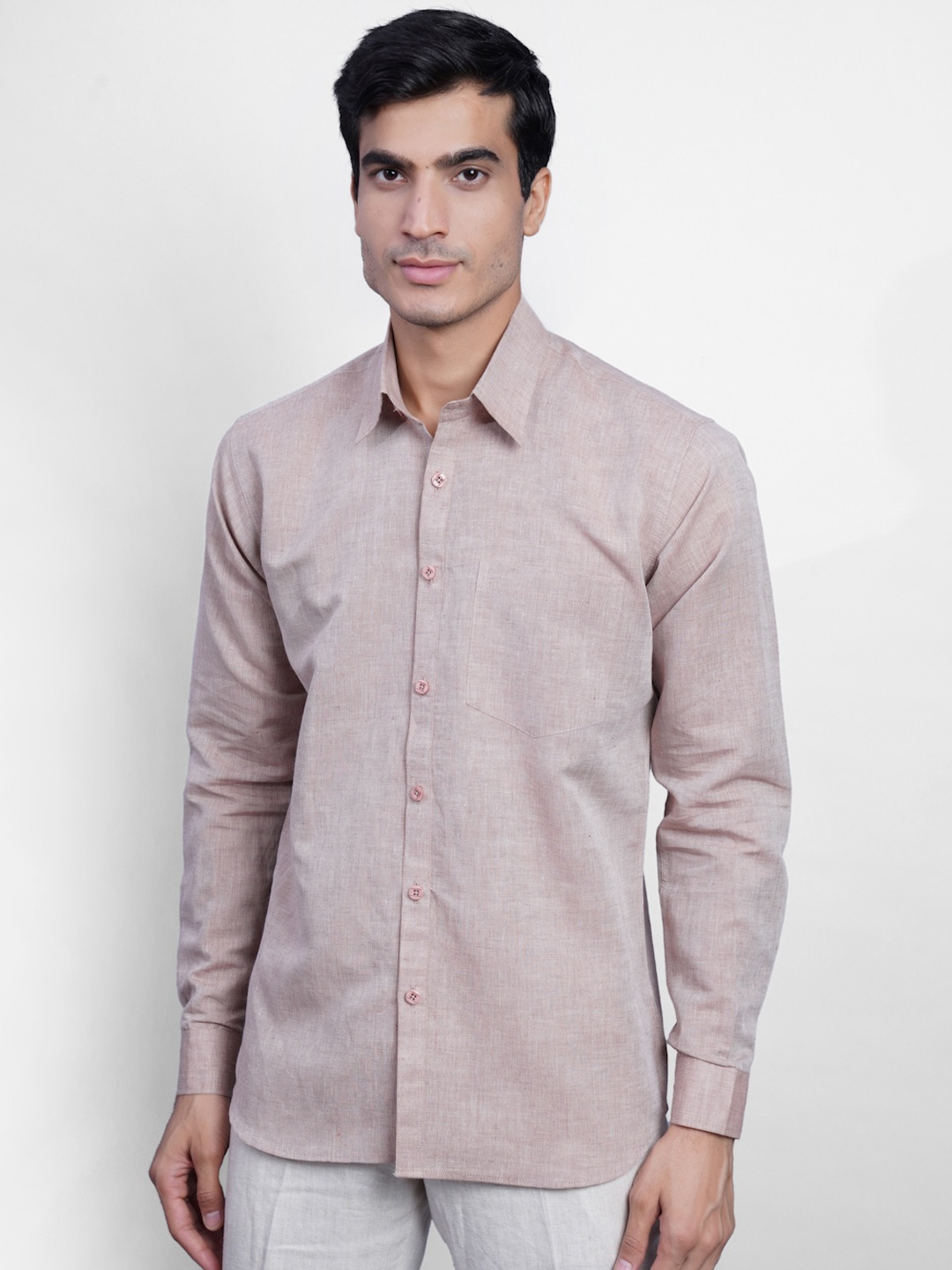 

Wintage Men Brown Casual Linen Shirt