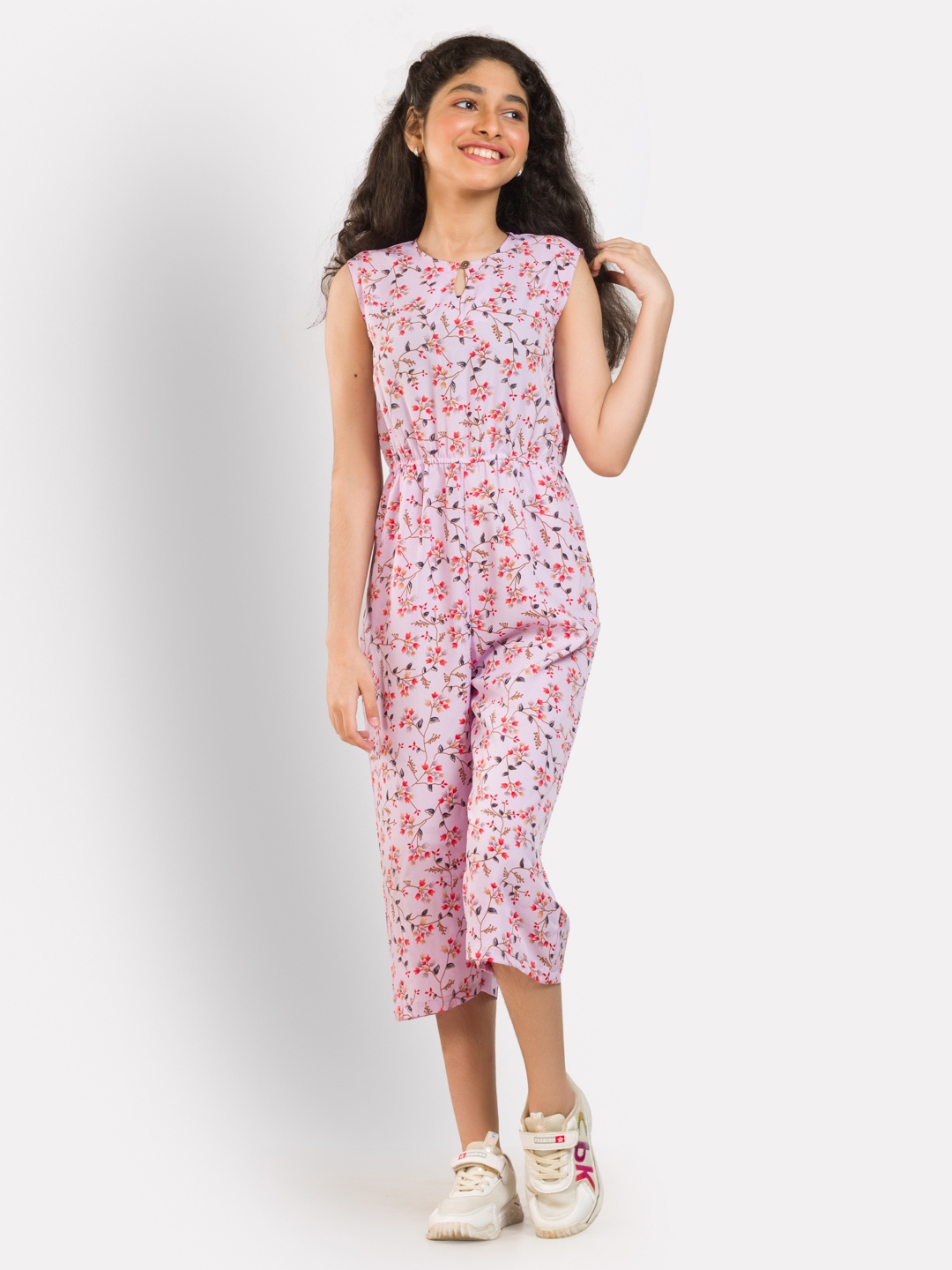 

Uptownie Lite Girls Pink & Black Printed Culotte Jumpsuit