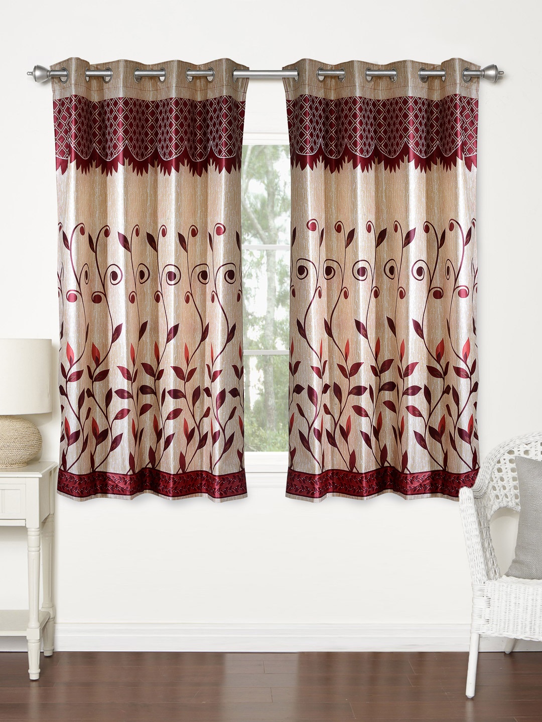 

Home Sizzler Maroon Set of 2 Printed Regular Window Curtains
