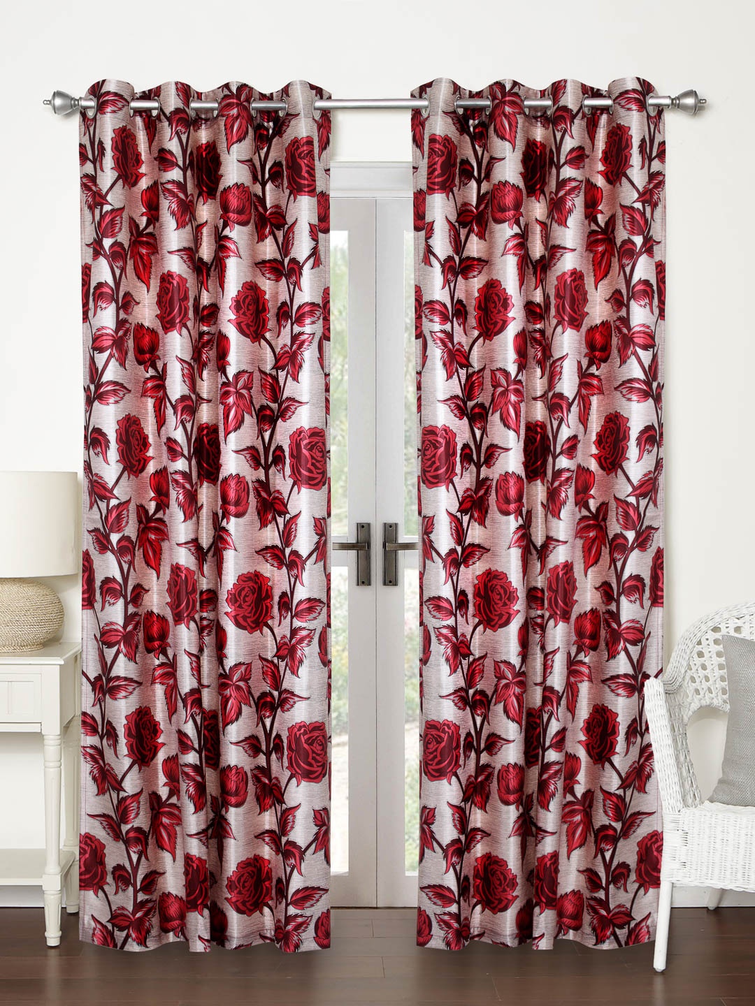 

Home Sizzler Maroon Set Of 2 Floral Print Regular Door Curtains