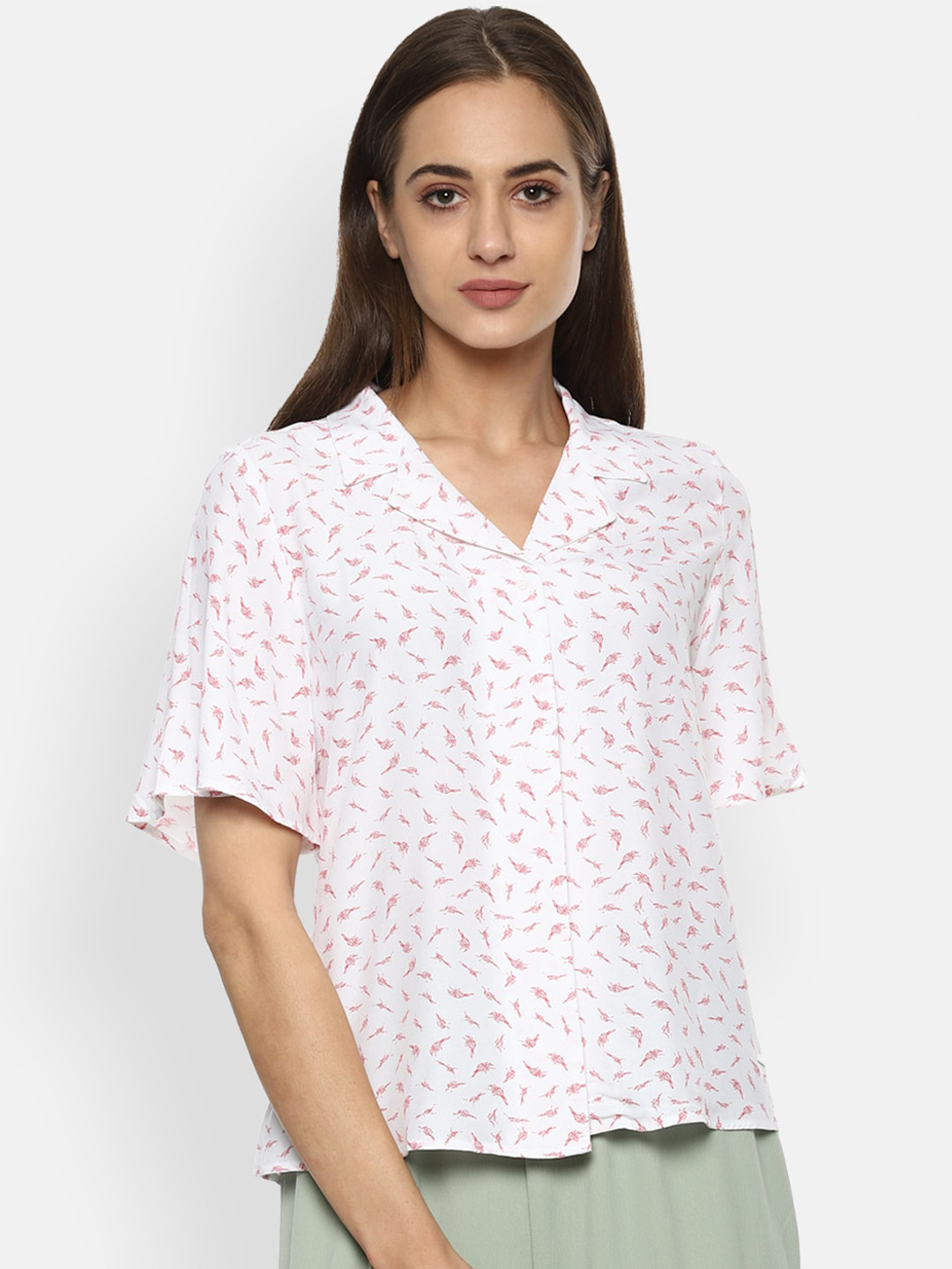 

Van Heusen Woman White & Red Conversational Printed Shirt Style Top