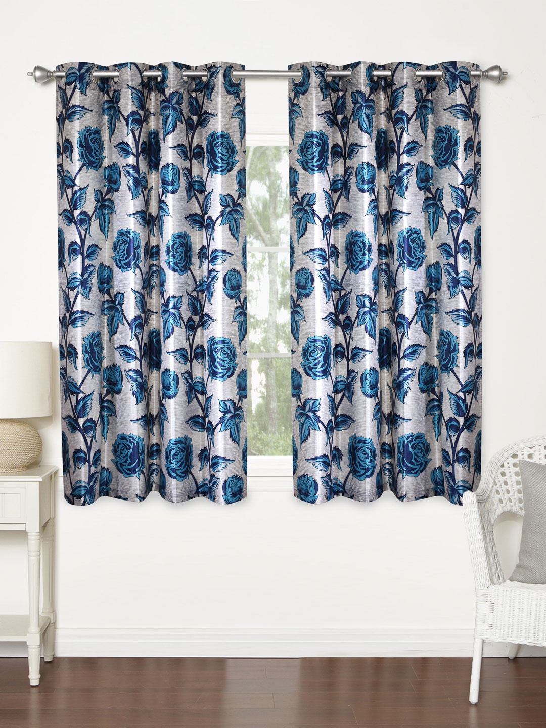 

Home Sizzler Blue & Grey Set of 2 Printed Regular Window Curtains