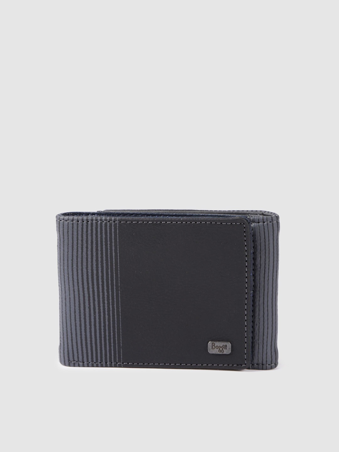 

Baggit Men Black & Blue Striped Three Fold Wallet