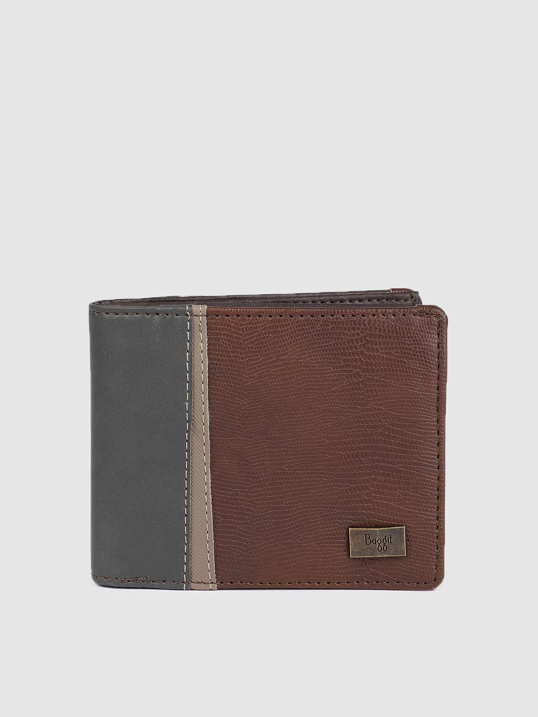 

Baggit Men Brown & Grey Colourblocked Two Fold Wallet