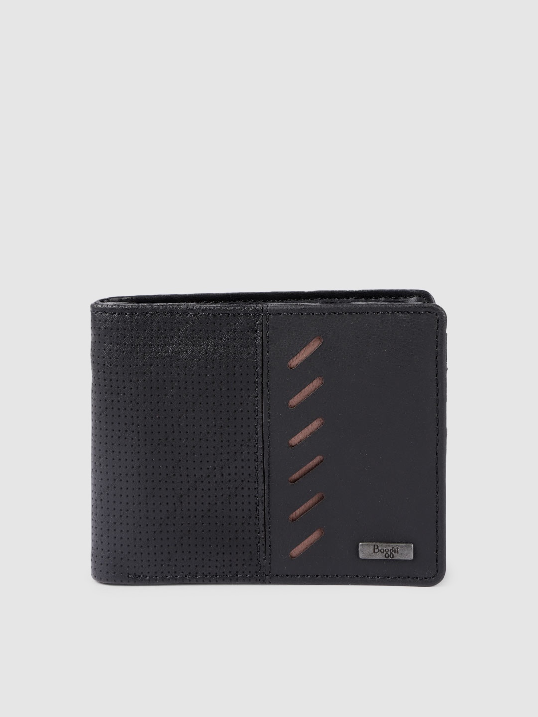 

Baggit Men Black Textured Two Fold Wallet