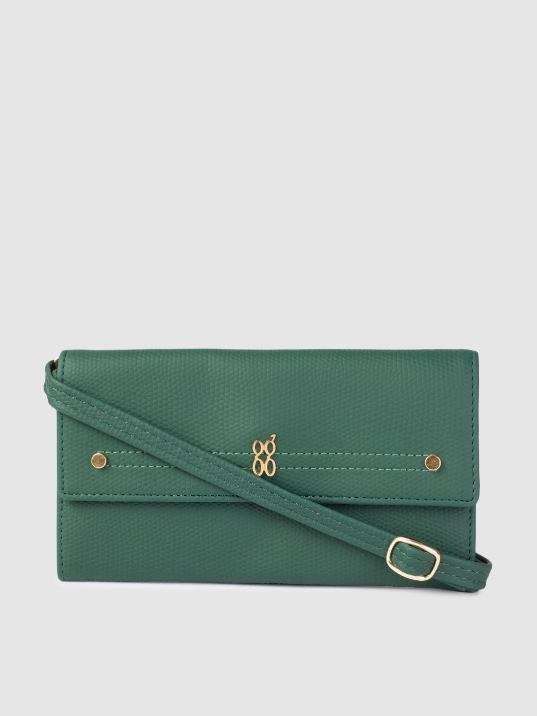 

Baggit Women Green Solid Envelope Wallet with Sling Strap