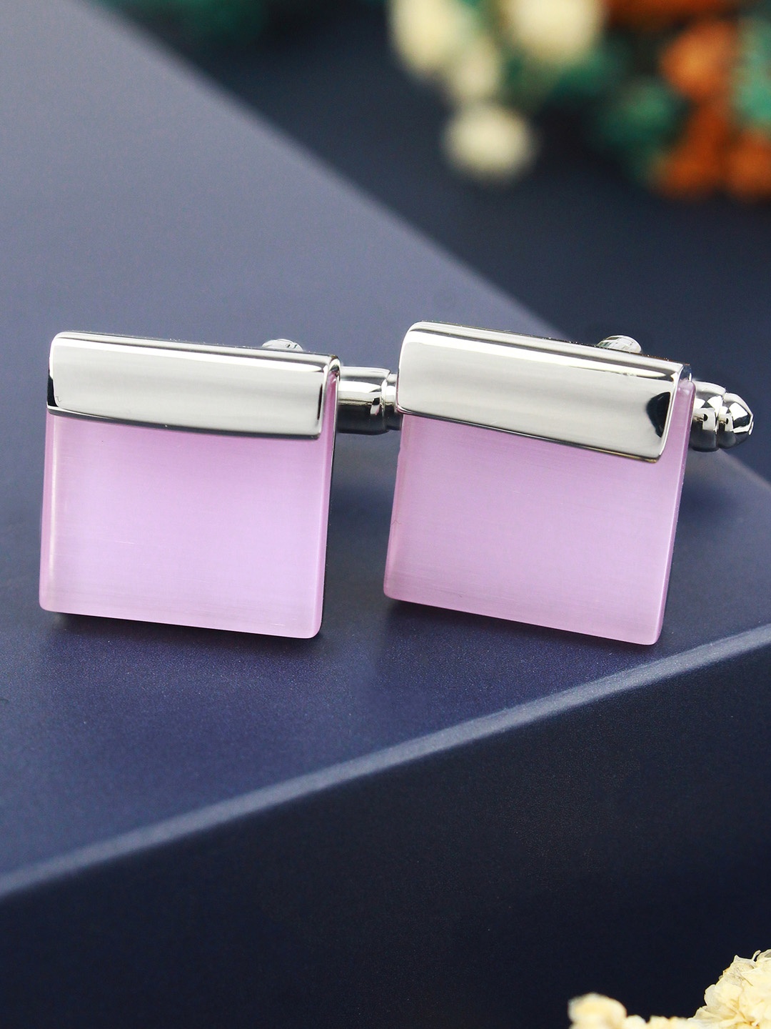 

PELUCHE Men Pink Cat's Eye Stone Cufflinks