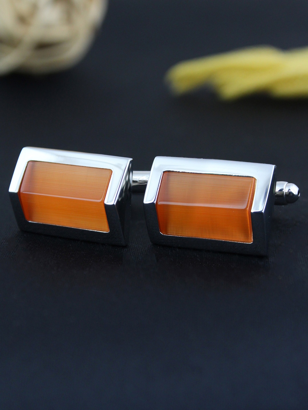 

PELUCHE Silver-Toned & Orange Quirky Cufflink