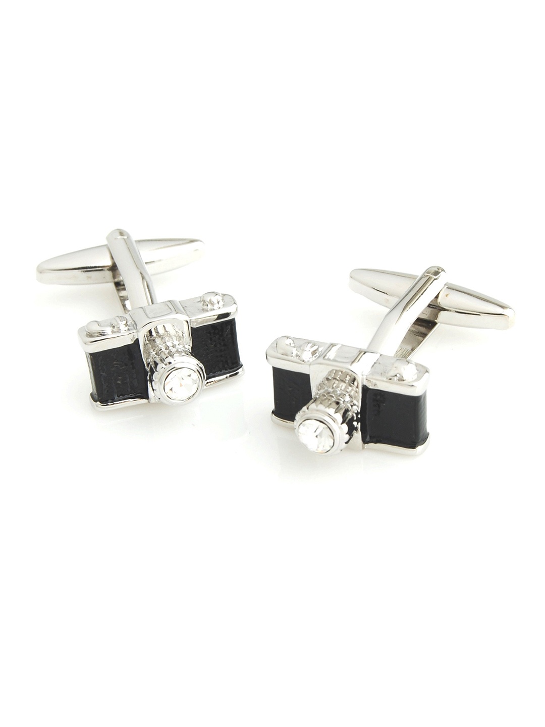 

PELUCHE Men Silver-Toned & Black Contemporary Solid Cufflink