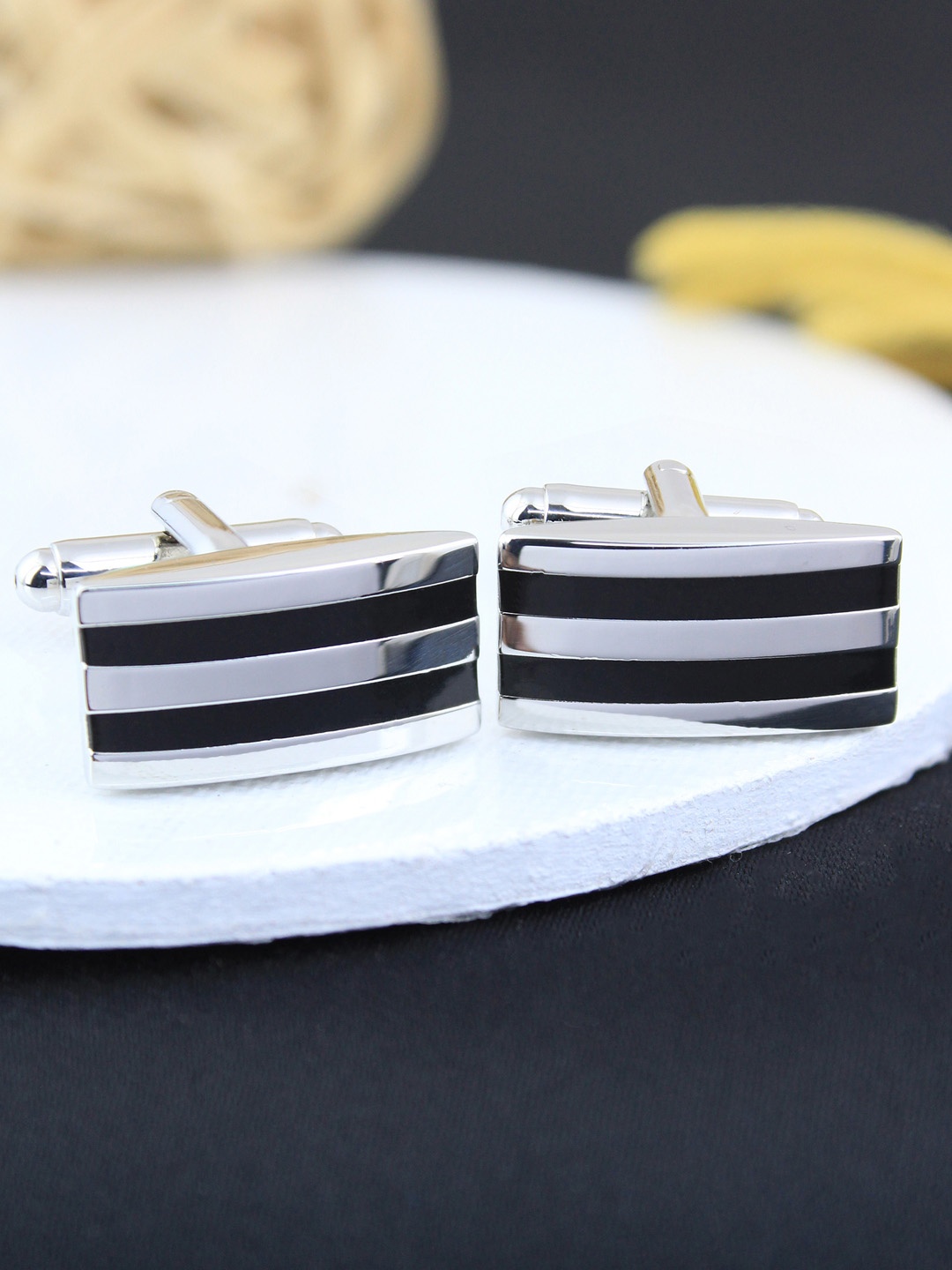 

PELUCHE Men Black Onyx Stone Cufflinks