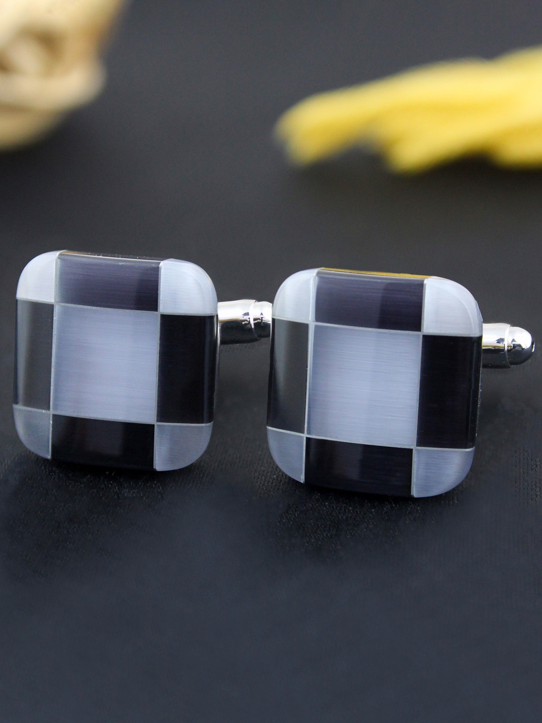 

PELUCHE Onyx & Natural Mother of Pearl Stone (Semi-precious) Cufflinks for Men, Black