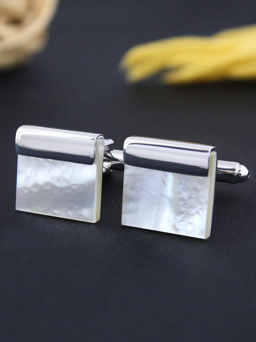 

PELUCHE Natural Mother of Pearl Stone (Semi-precious) Cufflinks for Men, White