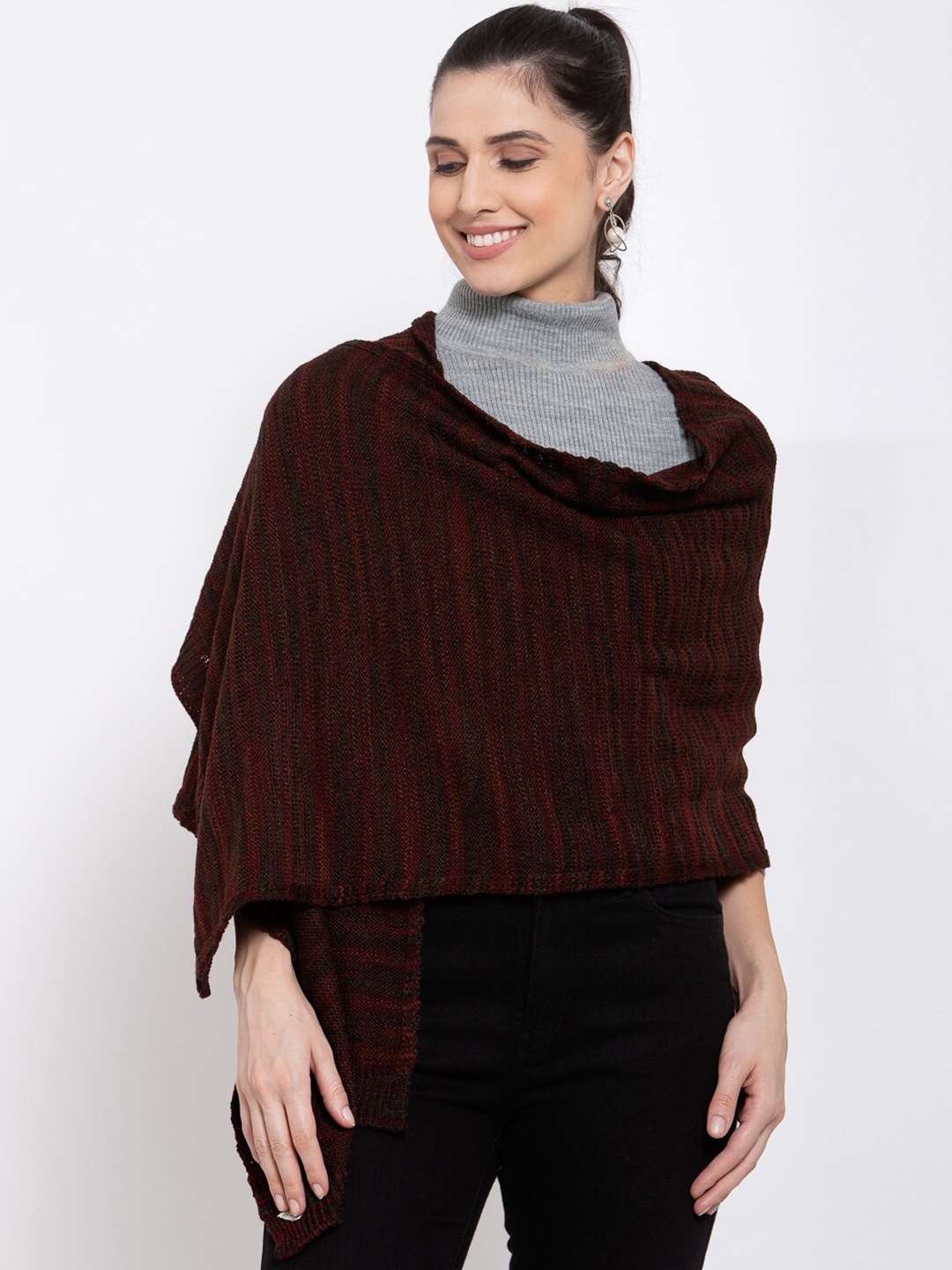 

513 Women Maroon Striped Knitted Stole