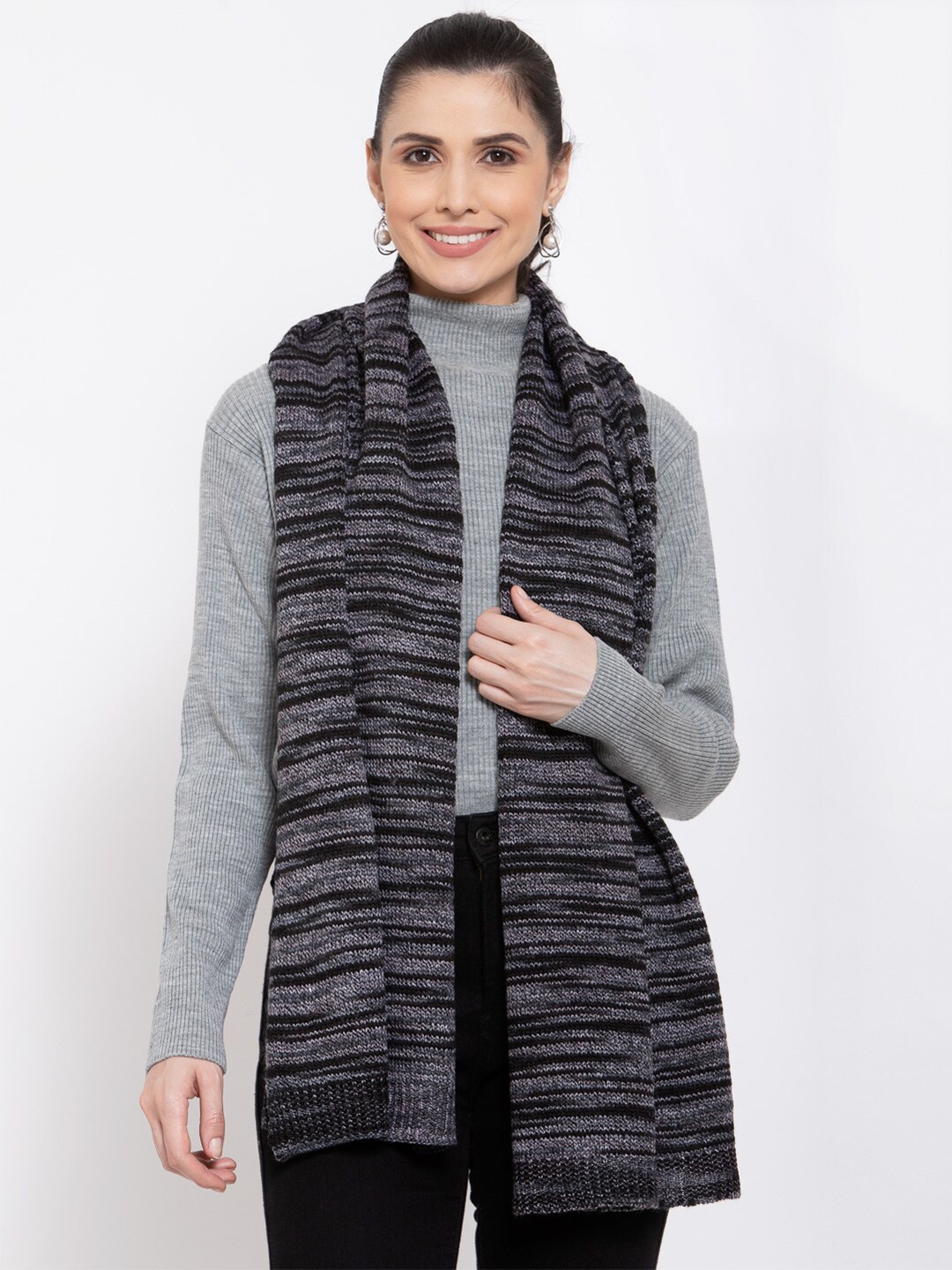 

513 Women Black & Grey Striped Stole