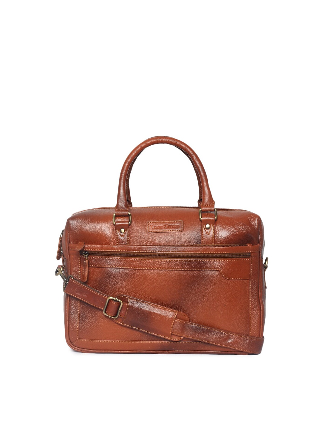 

LOUIS STITCH Unisex Camel Brown Textured Leather Laptop Bag