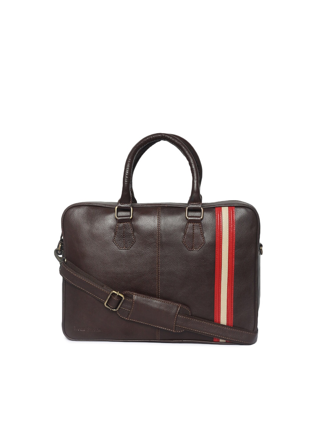 

LOUIS STITCH Unisex Brown & Red Leather Laptop Bag