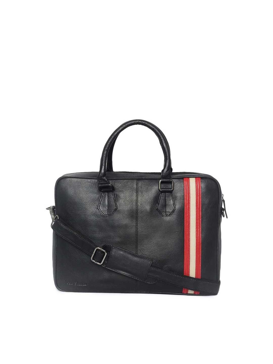 

LOUIS STITCH Unisex Black & Red Textured Leather Laptop Bag