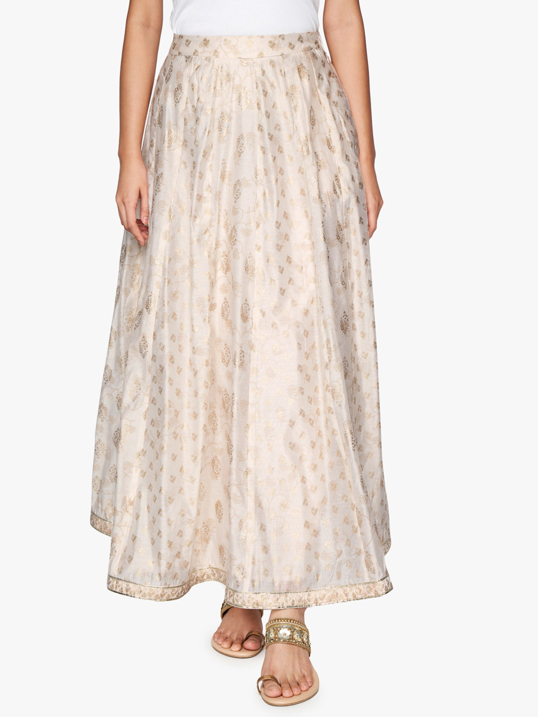 

Global Desi Women Off White & Gold Printed Maxi Skirts