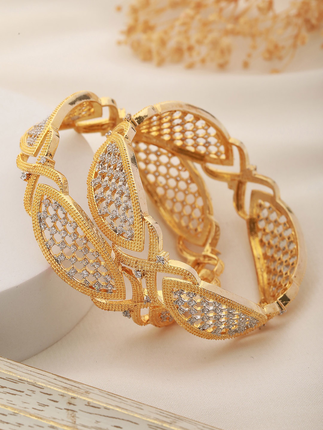 

Saraf RS Jewellery Set Of 2 Dual Gold-Plated White AD-Studded Handcrafted Bangles