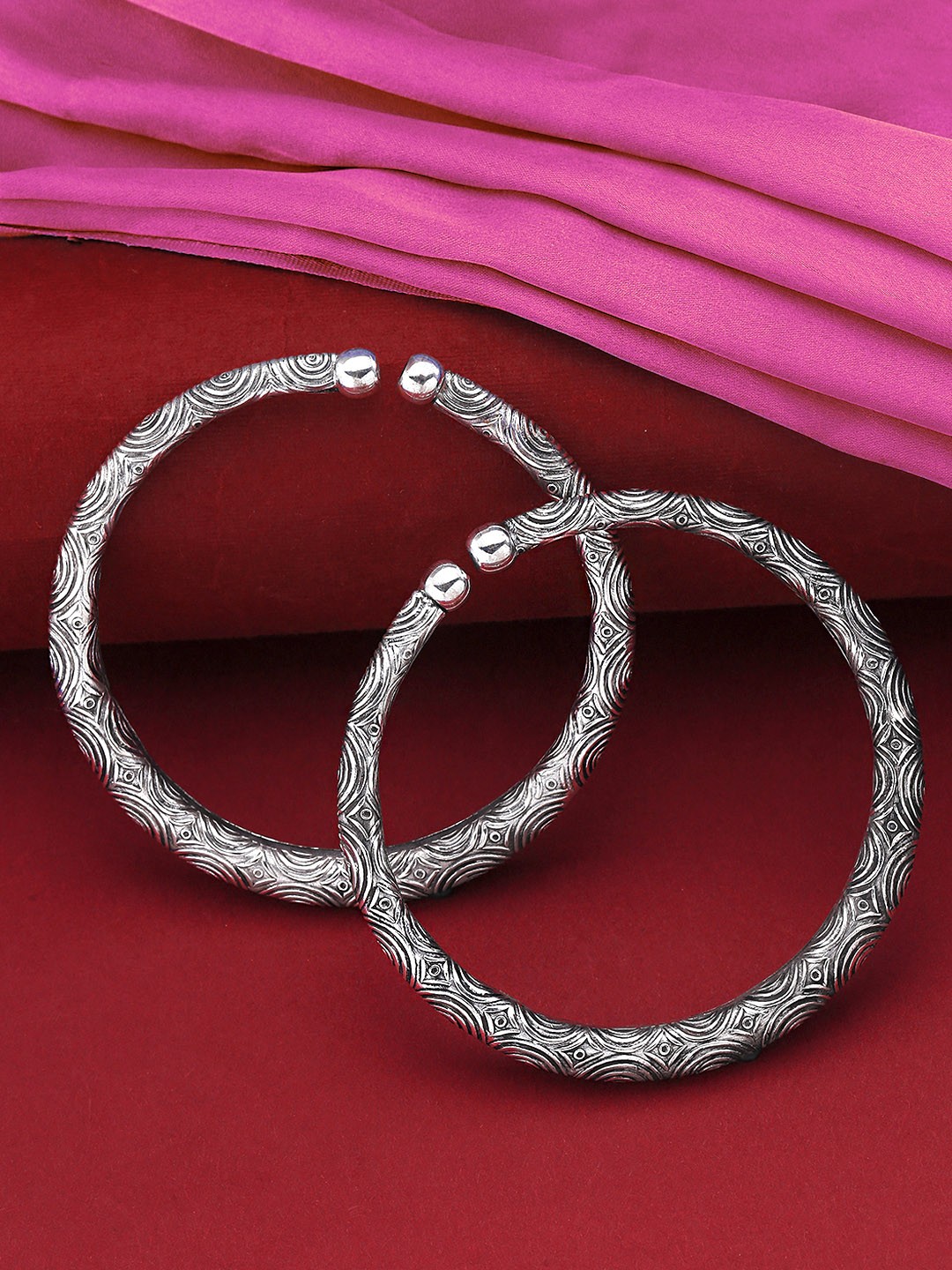 

Yellow Chimes Set Of 2 Oxidised Silver-Plated Tribal Kada Anklets