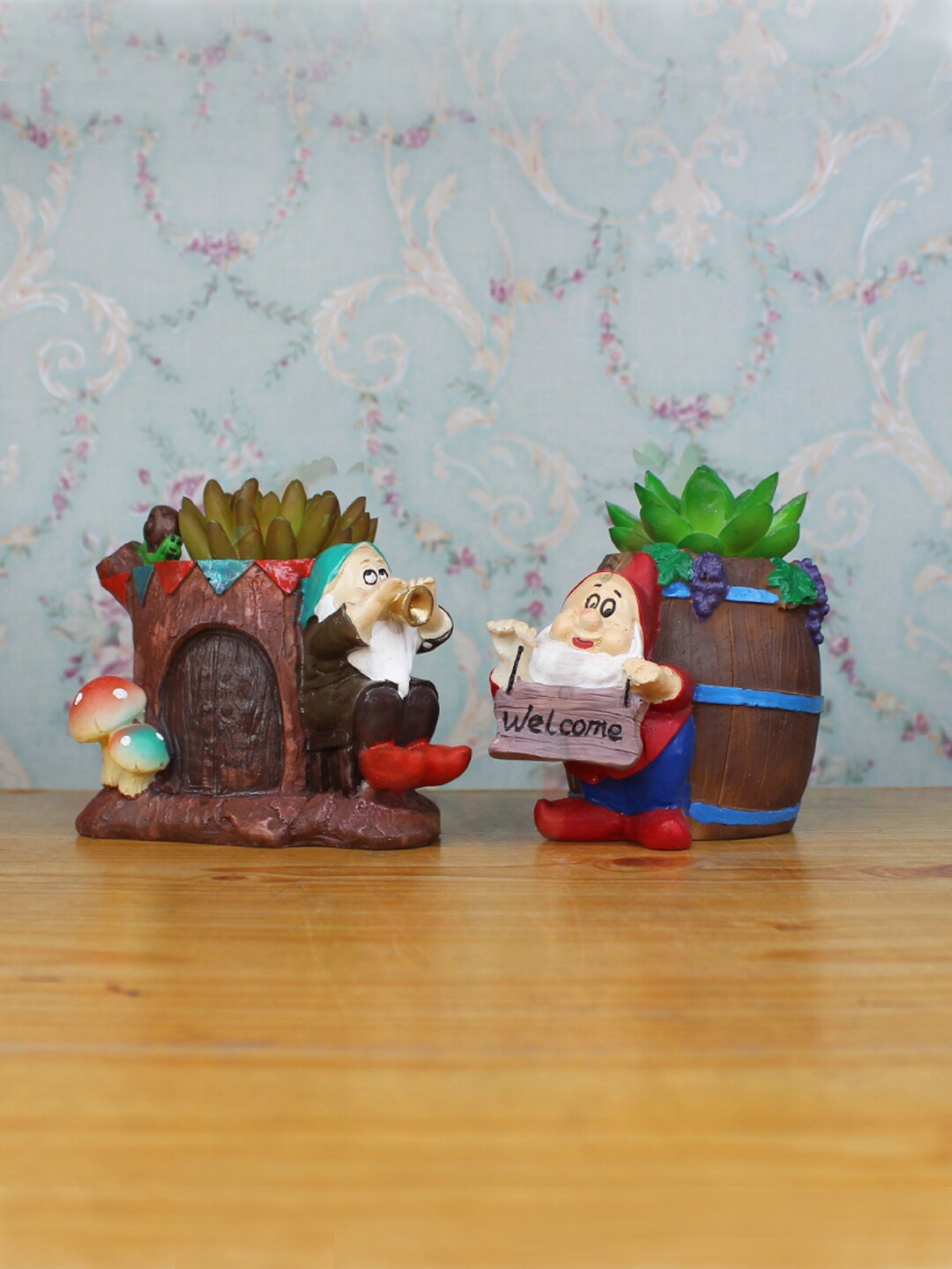 

Wonderland Set Of 2 Gnome Shape Planters, Brown
