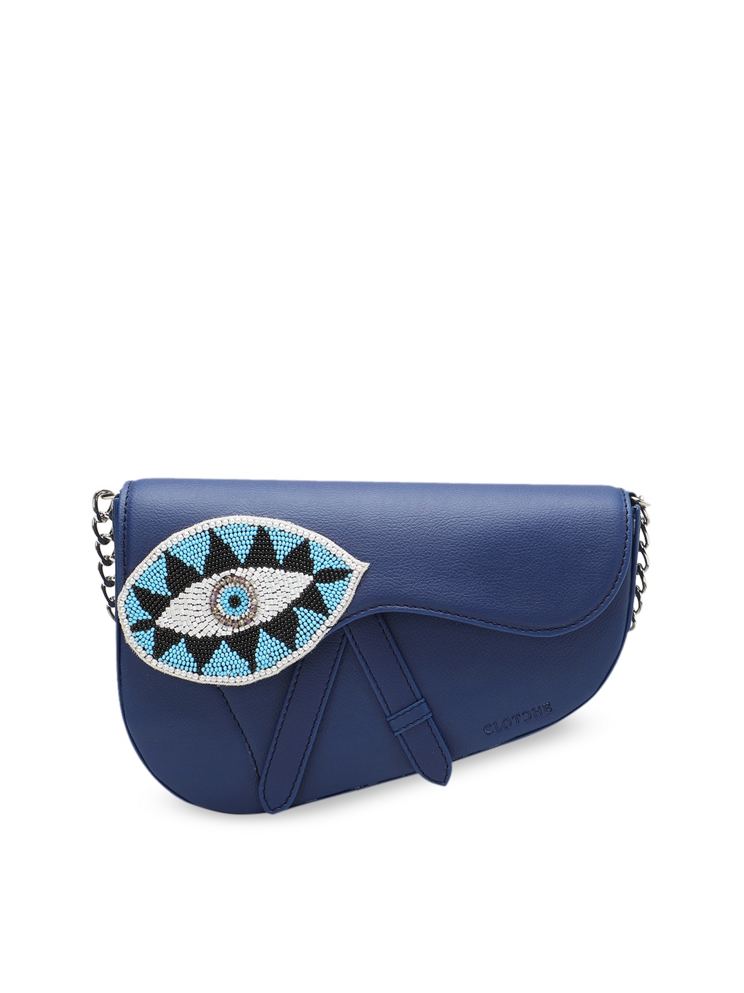 

Clotche Blue Half Moon Evil Eye Embellished Sling Bag