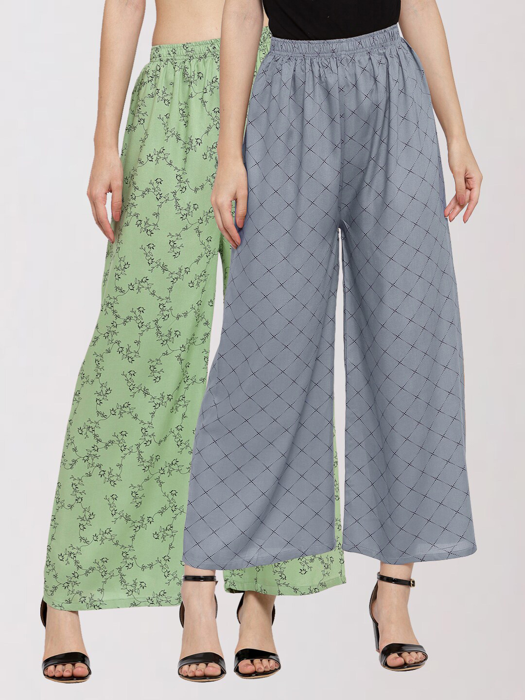 

KLOTTHE Women Set Of 2 Printed Palazzos, Green