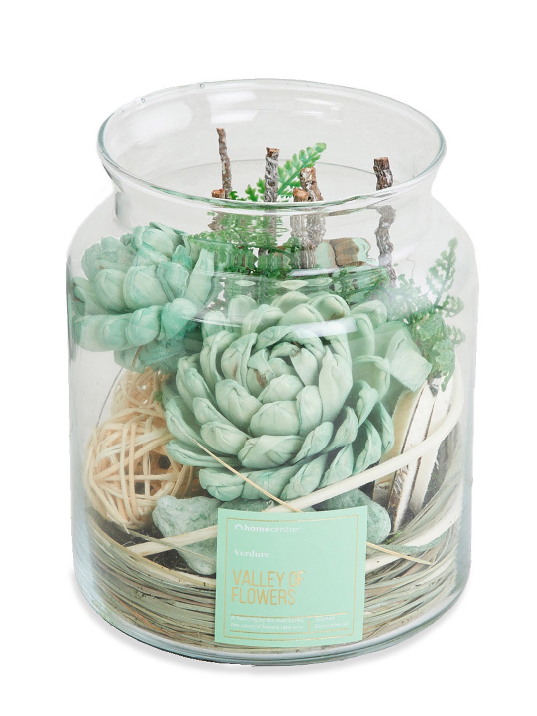

Home Centre Green Redolence Potpourri Valley Of Flowers Arrangement in Glass Jar