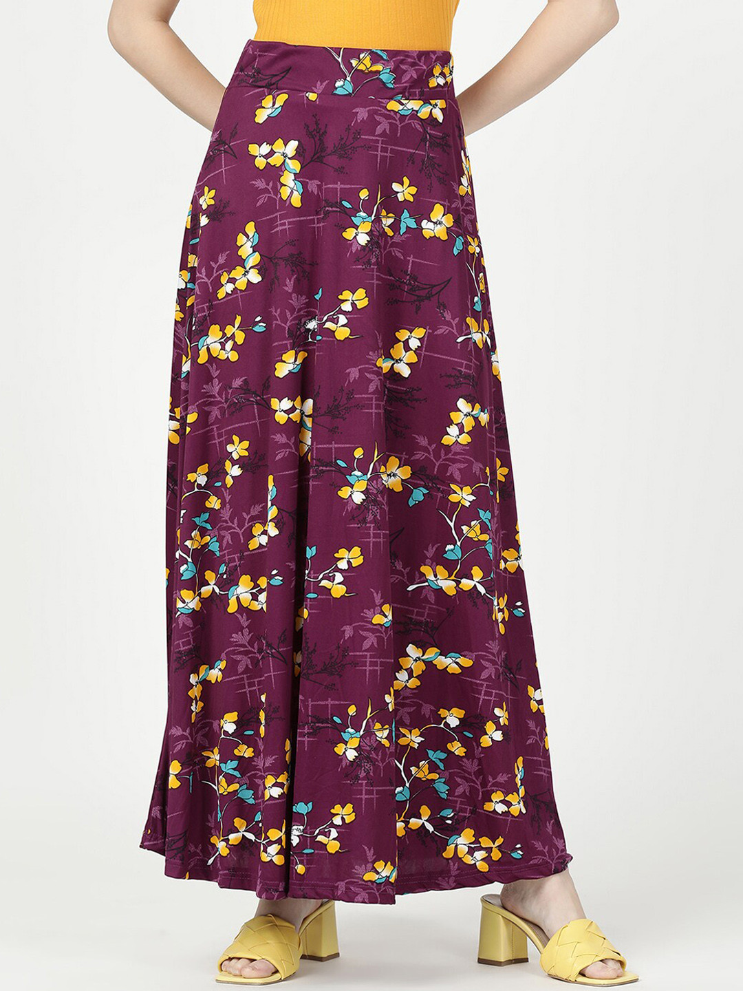 

V2 Value & Variety Women Maroon & Yellow Floral Printed Flared Maxi Skirt