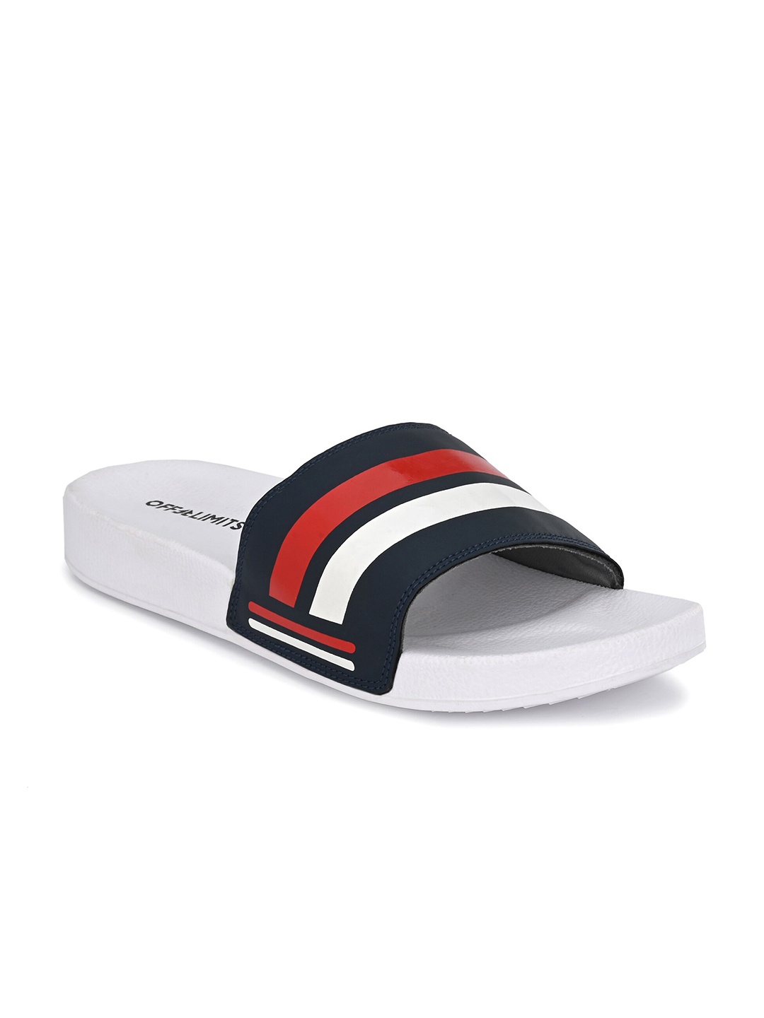 

OFF LIMITS Men Navy Blue & White Striped Sliders