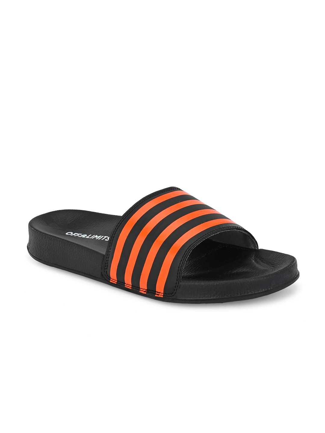 

OFF LIMITS Men Black & Orange Striped Sliders