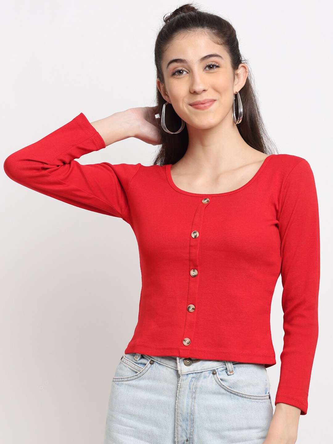 

Miaz Lifestyle Women Red Solid Fitted Top