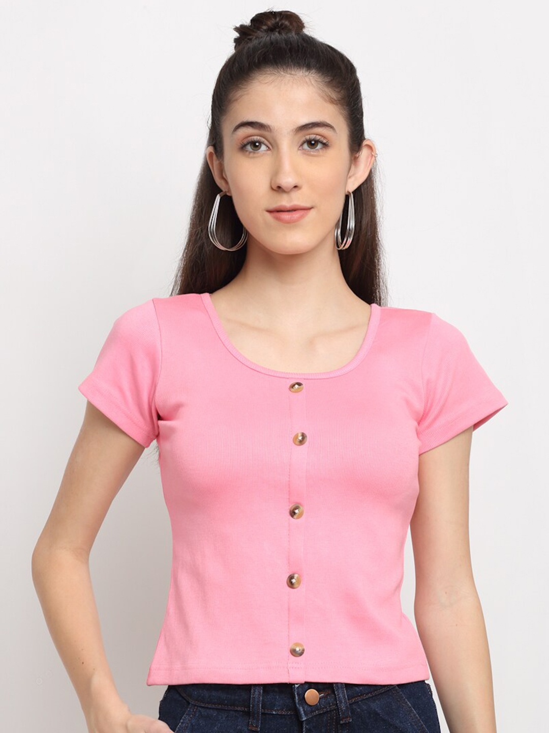 

Miaz Lifestyle Women Pink Solid Regular Fitted Top