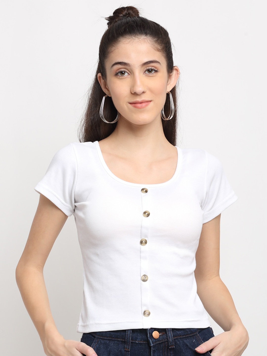 

Miaz Lifestyle Women White Solid Regular Fitted Top