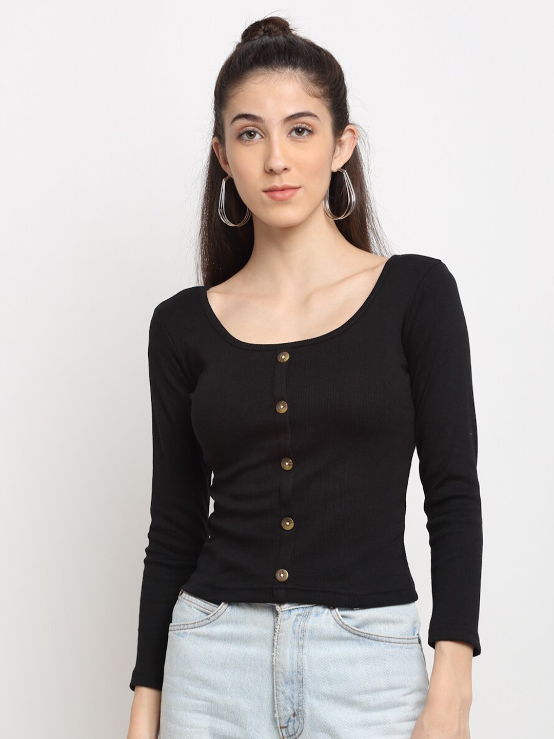 

Miaz Lifestyle Black Fitted Top With Scoop Neck